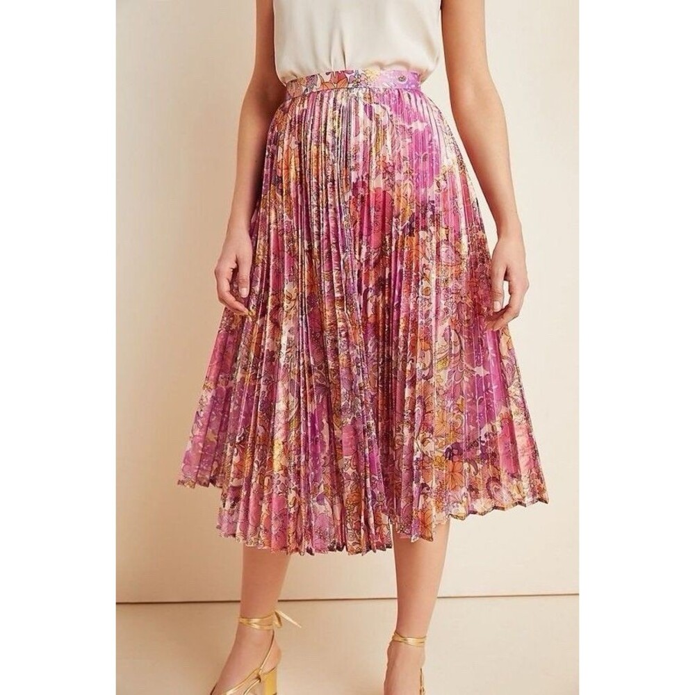 Anthropologie Delfi Collective Women’s Pink Pleated Clara Floral Skirt - XS NWT